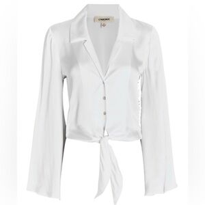 NWOT L’agence Roxanne Silk White Tie Front Bell Sleeve Button down Blouse M
